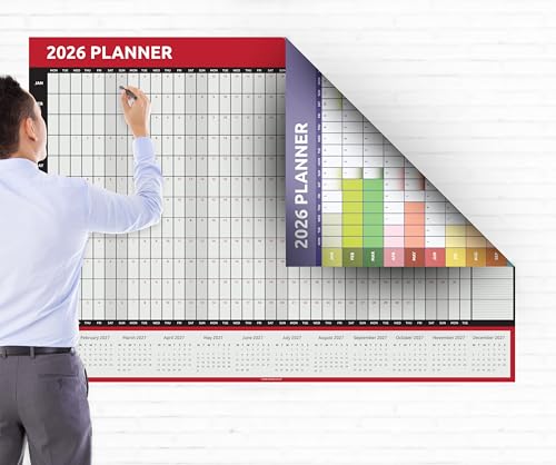 Evelay 2026 Calendar A0 Large Size (84x118CM) Rolled Year Wall Planner Double Sided Red and Rainbow Design on Each Side Full Year for Home Office