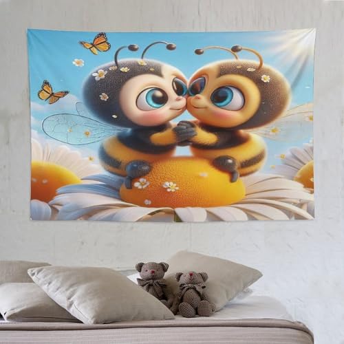 Tapisserie abeille mignonne tenture murale grand format pour decoration salon boheme