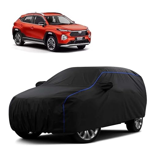 Image of Sulfar 100% Water Resistant Car Body Cover Compatible with Mirror for Toyota Urban Cruiser Tiasor(Breeza) (Triple Stitched, Full Bottom Elastic, Black Tafetta with Blue Piping)