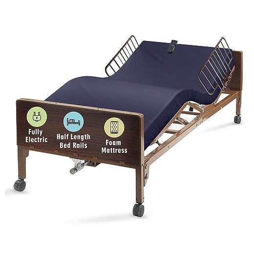 Full Electric Hospital Bed with Premium Foam Mattress and Half Rails - for Home Care Use and Medical Facilities - Fully Adjustable, Easy Transport Casters, Remote - 80" x 36"