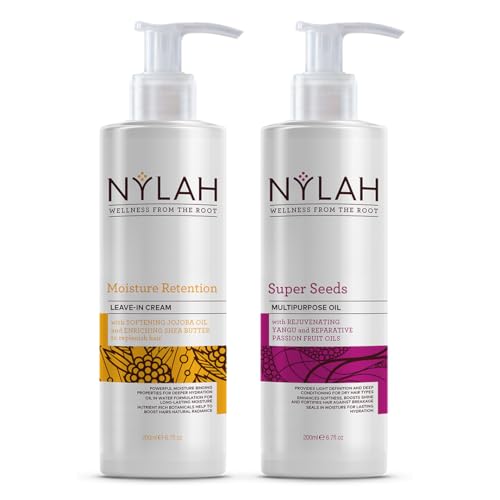 NYLAH Moisture Rertention Leave-In Cream + Super Seed Hair Oil Duo (200ml x 2) Intense Hydration & Moisture Lock for Afro & Curly Hair – Lightweight, Nourishing & Silicone-Free