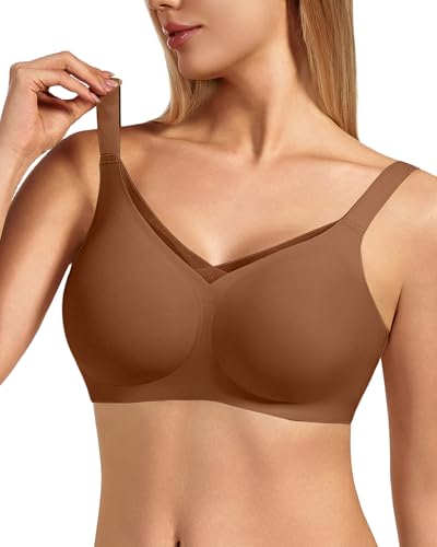 Image of VQJ Women's Full Coverage Jelly Comfort Support Wireless Bra with Breathable V-Mesh, No Underwire Push Up Everyday Bralette
