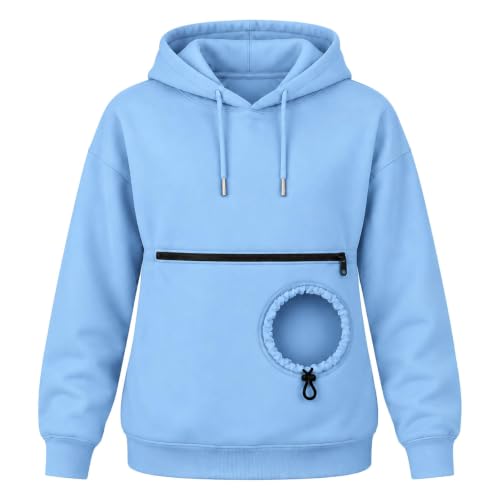 Pet Pouch Hoodie Cat Hoodie with Pouch Dog Carrier Snack Oversized Hoodies Sky Blue L - image 5