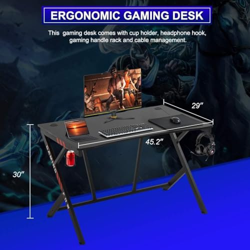Image of PayLessHere Gaming Desk 45 inch W x 29 inch D Computer Desk Home Office Desk with Cup Holder Headphone Hook Z Frame Design for Home Office Gaming Table Computer Table (Red)