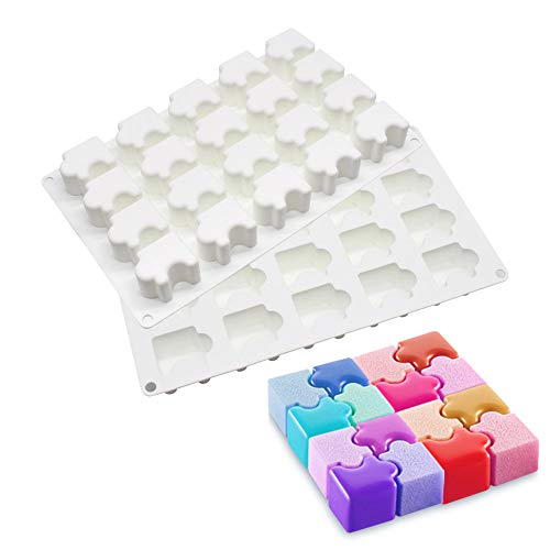 XiaoShenLu Molde de Silicona 3D, moldes de Silicona para postres, 20 cavidades Forma de Puzzle Cover