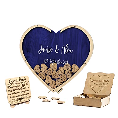 Y.verve Livre dor Mariage Personnalisable Livre d'or Coeur Bois Livre d'or Mariage champêtre Livre d'or Mariage Bois Decoration Mariage(Coeur-Bleu) 30 cm/11.8 IN