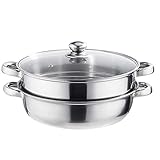 ANSNOW Vaporera de 2 Nipara Cocinar Olla de Vapor de Acero Inoxidable Vaporera de Alimentos con Tapa E Inserto de Vapor para Cocinar Sopa Y Cocer Alimentos Al Vapor para Estufa de Parrilla Eléctrica