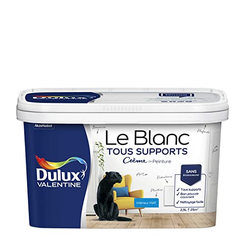 Dulux Valentine Le Blanc Tous Supports Crème de Peinture - Peinture Intérieure Murs, Plafonds, Boiseries et Radiateurs - Mat Blanc 2,5 L