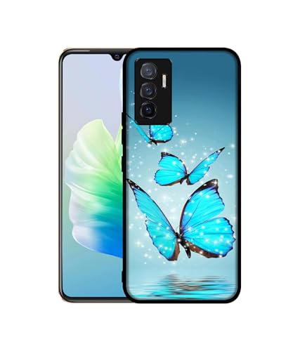 Image of Flying Butterflies Design Premium 2D Printed Metal Back Case Cover for Vivo V23E 5G / Y75 4G, Multicolor
