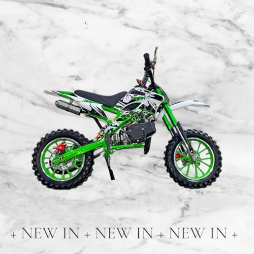 Image of Amaze ZR Super 50cc Petrol Dirt Bike for Kids | 2 Stroke Mini Off Road Bike | Dual Start | Disc Brake | Rear Suspension | Max Speed 45 km /h | Kids Mini Motorcycle (Multicolor Chassis) (Green)