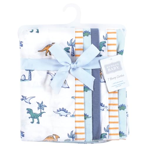 Image of Hudson Baby Unisex Baby Cotton Poly Flannel Burp Cloths, Pastel Dino 7 Pack, One Size