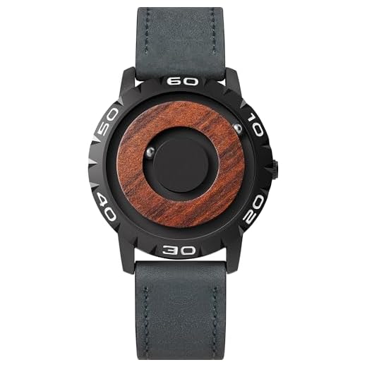 EUTOUR Reloj de Madera para Hombre Magnetico Cuarzo Sin Vidrio Rodamiento de Bolas Relojes de Pulsera para Hombres con Correa en Cuero Azul