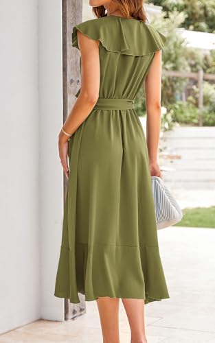 Image of PRETTYGARDEN Women's 2023 Summer Wrap Maxi Dress Casual Boho Deep V Neck Short Sleeve Ruffle Hem Split Beach Long Dresses