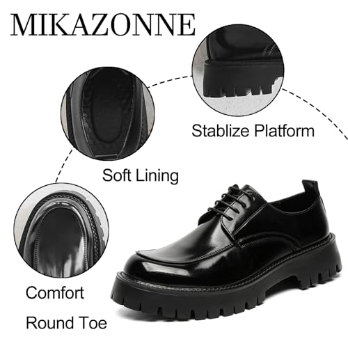 Image of Men's Leather Platform Formal Derby Shoes Round Toe Lug Sole Lace Up Dress Shoes Casual Work Office Business Oxfords