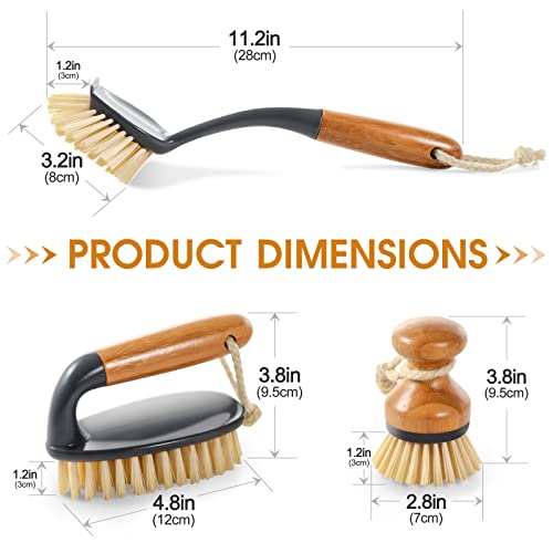 Masthome 3-Pack Natural Bamboo Dish Brush, Eco Friendly Dish Brush Set With Bamboo Handle, Kitchen Cleaning Brush Scrub Brush For Dishes Pots Pans Kitchen Sink Cleaning #TOP1
