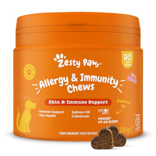 Zesty Paws Allergy & Immunity Chews | Dog Supplements Soft Chew Itchy Skin Remedy | Supporting Normal Functioning of Immune System & Gut Health | Rich in Salmon Oil & Omega 3 Fatty Acids - 90 Ct