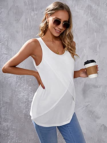 Oyoangle Women's Maternity Scoop Neck Sleeveless Wrap Nursing Breastfeeding Tank Top White L #TOP2