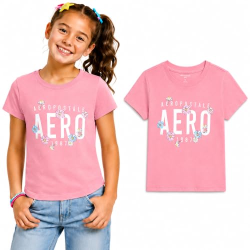 Image of Girls T Shirts - Soft Cotton Blend Short Sleeve Cute Graphic Tees - Classic Crewneck Logo Tee Girls Shirts (Sizes: 7-16)