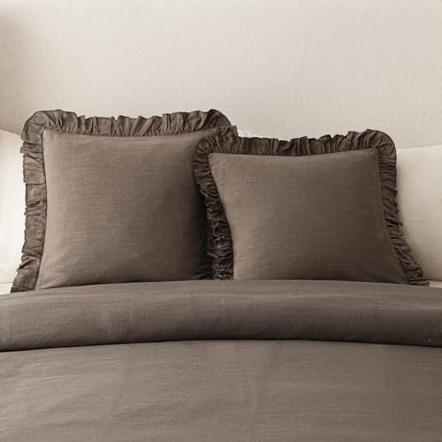 Image of Foindtower Set of 2 Decorative Soild Fringe Ruffle Throw Pillow Covers Soft Boho Farmhouse Cushion Cover Cozy Accent Retro Pillowcase for Couch Sofa Bed Living Room Home Decor,20x20 Inch,Dark Brown