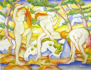 Peinture à l'huile Franz Marc Bathing Girls: décorez votre salon avec style en 30x40 pouces