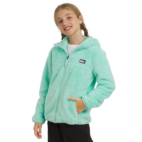 Eddie Bauer Girls' Quest Plush High Pile Faux Sherpa Hooded Jacket, Teal, X-Large