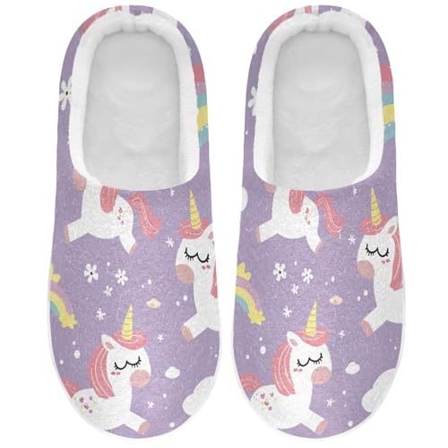 JUNZAN Rainbow unicorns Clound Mens House Cotton Slipper Winter Memory Foam Indoor Shoes for Bedroom Birthday Presents 6-7