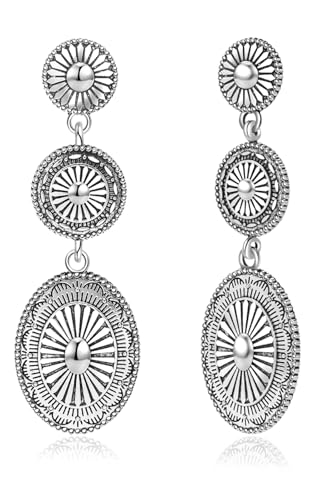 Joyline Western Earrings for Women Vintage Oval Turquoise Concho Dangle Earrings Country Concert Outfits Western Jewelry Gifts