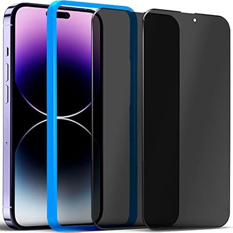 Ravol Privacy Screen Protector Compatible with iPhone 14 Pro Max, 2-Pack 2.5D Tempered Glass 9H Hardness Anti-Scratch Tempered Film Set with Alignment Frame Cover