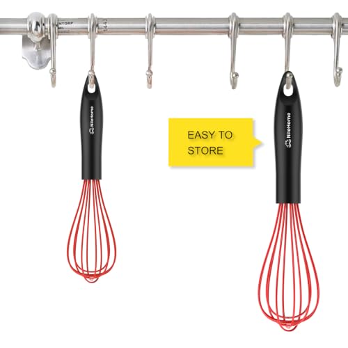 Image of NileHome Silicone Whisk Set 8 inch 10 inch, 2 Pack Kitchen Whisk Kitchen Wisk Wire Whisks for Cooking, Whisking, Blending, Beating, Stirring-Red