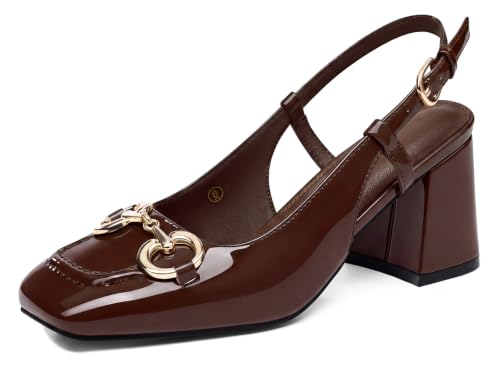 Image of Womens Slingback Block Heels Closed Square Toe Dress Work Shoes Slip on Buckle Strap Business Pumps