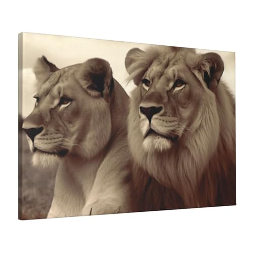 Impression sur toile lion et lionne décoration murale salon 40x61