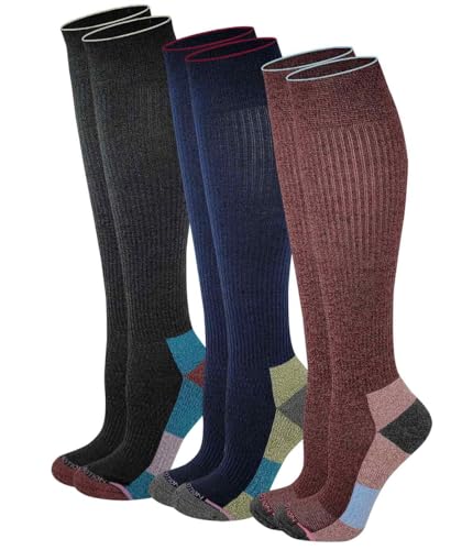Dr. Motion Compression Knee High Socks (3 Pairs), Arch Support Outdoor Running Hiking Socks for Women (US, Numeric, 9, 11, Regular, Regular, AST#3)