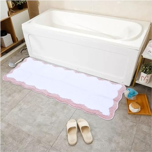 Image of Zeeinx Bathroom Runner Rug - 18 x 47 Inch Non Slip Absorbent Bath Mats, Machine Washable Floor Mats for Tub & Shower, Pink