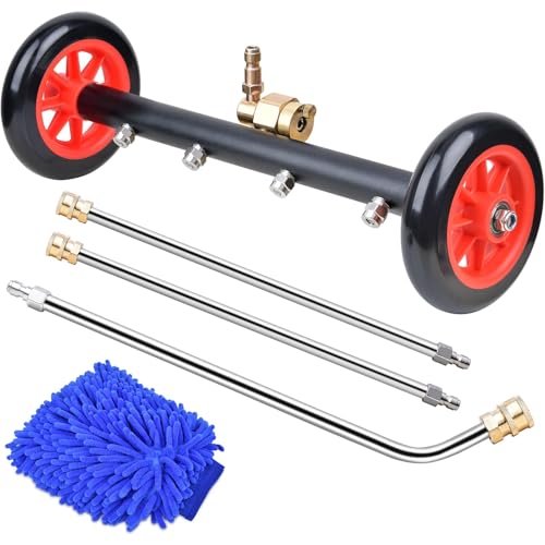 EVEAGE 2-in-1 Undercarriage Pressure Washer Attachment, 16' Pressure Washer Undercarriage Cleaner, Under Car Wash with Extension Wands Wash Mitt, Pressure Washer Accessories 4000 PSI, Red