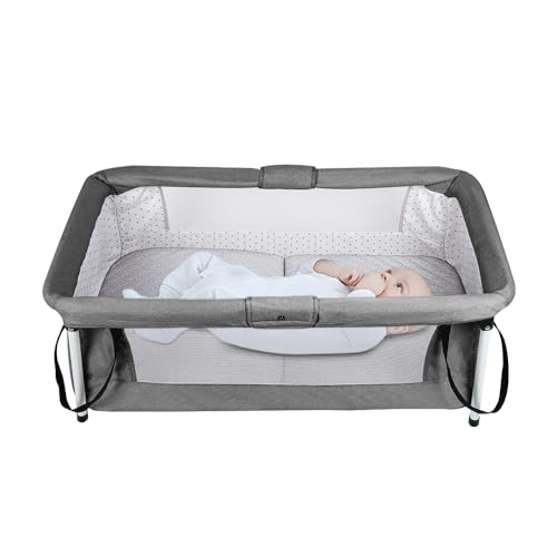 Belfoyer Cuna Colecho Bebé 2 en 1 con Colchón y Malla Antimosquitos, Cuna para Bebés Ajustable en Altura, de 0 a 36 Meses（90 * 70 * 50cm,Gris）