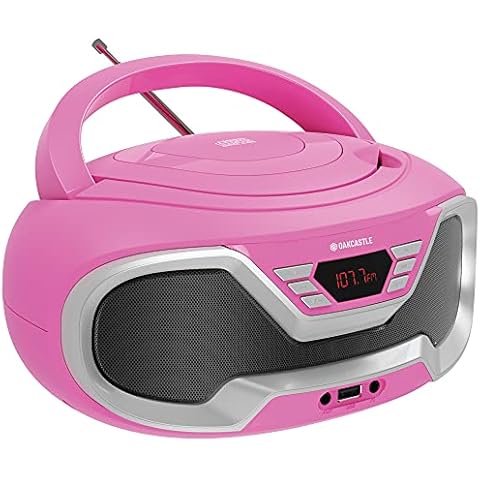 Oakcastle CD200 Portable CD Player Boombox I Bluetooth, FM Radio, USB & Aux Playback I 2.0 Stereo Sound I 15hr Battery Playtime I Headphone Jack, Simple Controls, LED Display | Pink Cover