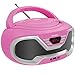 Oakcastle CD200 – Radio stereo portatile con lettore CD, Bluetooth, ingresso AUX da 3,5mm e porta USB, altoparlanti integrati, alimentazione settore/batteria, per adulti e bambini (Rosa)