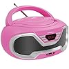 Oakcastle CD200 Draagbare CD-speler Boombox met Bluetooth & FM-radio, 3,5 mm AUX-hoofdtelefoonaansluiting en USB-ingang, voeding en batterijmuzieksysteem voor volwassenen en kinderen met stereoluidsprekers (roze)