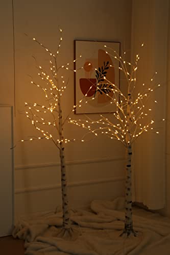 Nowsto Lighted Birch Tree, 2 Pack 6 Feet 144 Warm White Lights, Prelit White Artificial Christmas Trees For Indoor Outdoor Decor Garden Wedding Party Bedroom Decoration #TOP6