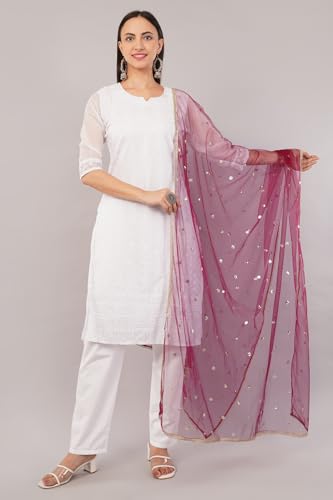 Image of Net Butti Dupatta for Women | Golden Lace Border Chunni | Butti Work Odhani | Wedding & Bridal Styling | Lightweight Drape | Kurti & Salwar Suit
