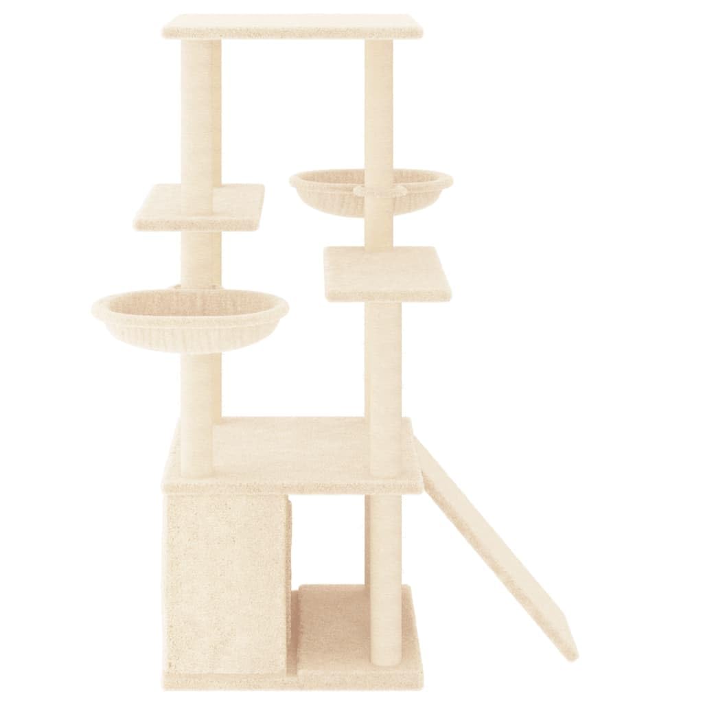 Homgoday Albero tiragraffi in sisal, color crema, 133 cm, tiragraffi a torre per gatti multilivello, centro attività per gatti da interno