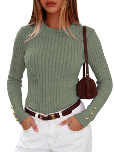 RUMIA Crewneck Pullover Sweaters for Women Long Sleeve Fall Sweater Tops | Ladies Lightweight Work Office Sweater Shirt