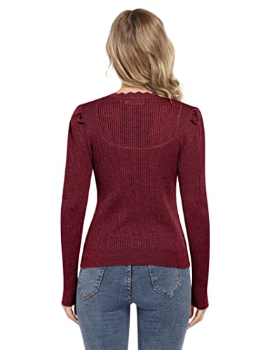 Kojooin Women's Cropped Cardigans V Neck 3/4 Long Sleeve Open Front Knit Button Up Vintage Tops Bolero Wine Red Shrug Sweater #TOP1