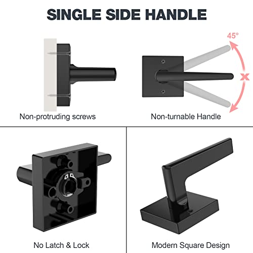 Signstek 6 Pack Dummy Door Lever, Square Heavy Duty Door Handle, Non-Turning Single Side Only Lever Set, Matte Black #TOP4