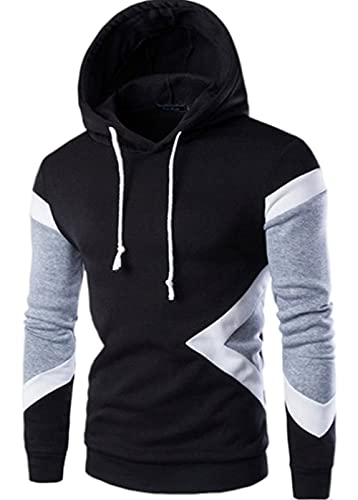 Lqhhylyx Mens Hoodie Multicolor Panel Sweatshirt Fleece Long Sleeve Sports Tops (X-Large, Black) #TOP5