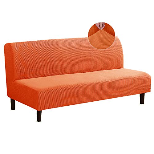 Jiviner Stretch Futon Cover Universal Armless Sofa Slipcover Non Slip Spandex Sofa Bed Without Armrest Cover Soft Spandex Futon Slipcover With Elastic Bands (Futon, Orange) #TOP25