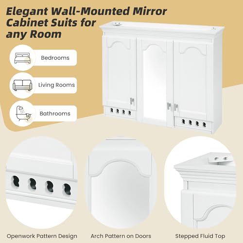 Armario de almacenamiento para baño Merax de 36" x 28", montado en pared, con espejo | Armario de medicamentos de estilo country para baño con puertas de cierre suave, estantes ajustables y armario sobre inodoro miniatura 6
