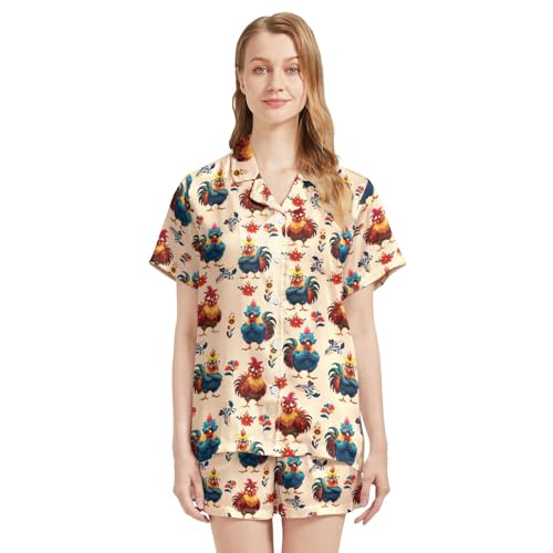 Image of Silk Satin Pajama Set for Women Summer Lounge Pjs Sets 2 Piece Suit Ladies Button Down Tops And Shorts Sleepwear