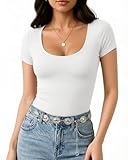 MANGOPOP Womens Summer Scoop Neck Short Sleeve Slim Fit T Shirts Tunic Tops Tee White X-Small