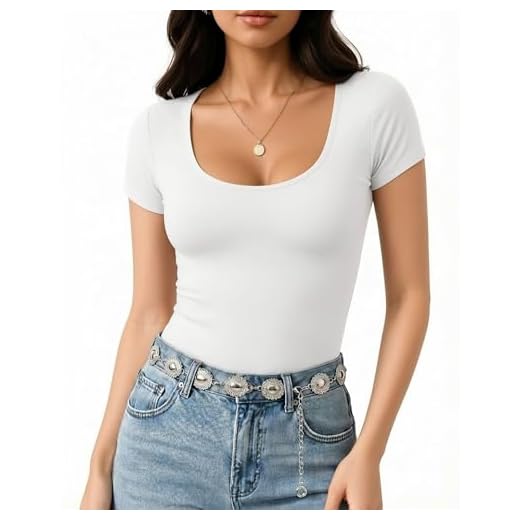 MANGOPOP Womens Scoop Neck Short Sleeve Long Sleeve Slim Fit T Shirt Tunic Tops Tee (A Short Sleeve White, X-Large)